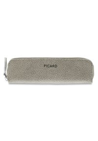 Gray leather pencil case with a cracked texture, zip closure, and black "PICARD" branding. Rectangular shape with a slim profile.
