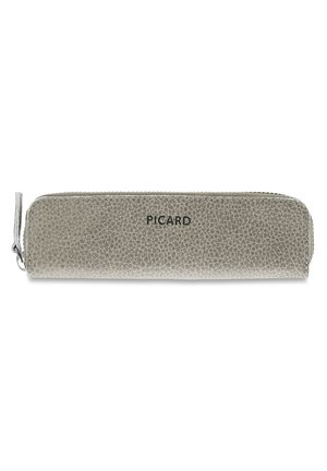 Gray leather pencil case with a cracked texture, zip closure, and black "PICARD" branding. Rectangular shape with a slim profile.