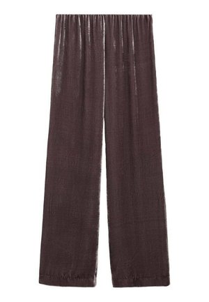 Dunkelbraune, leichte, weit geschnittene Hosen mit elastischem Bund, die eine weiche Textur und ein glattes, fließendes Design aufweisen.