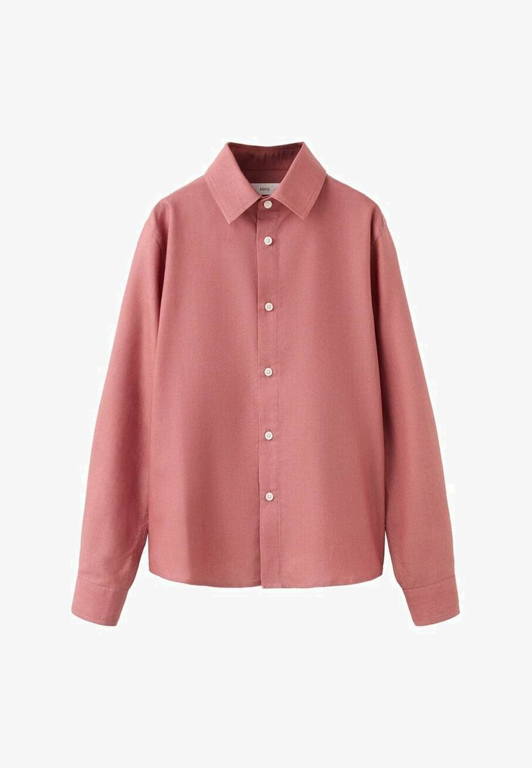 Roze overhemd met lange mouwen, knoopsluiting, spitse kraag en een losse pasvorm. Gemaakt van gladde stof met een effen kleur.