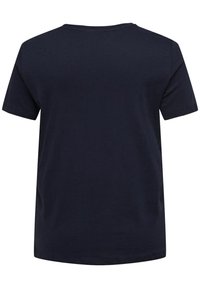 Mörkblå kortärmad t-shirt i bomull med rund halsringning och en avslappnad passform. Slät textur utan synliga logotyper eller mönster.