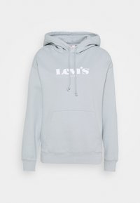 Felpa grigia chiaro in misto cotone, con tasca frontale, cappuccio con cordino e logo bianco "Levi's" sul petto. Design a vestibilità standard.