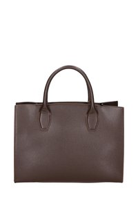 Borsa tote in pelle marrone con superficie testurizzata, doppio manico e design a apertura superiore. Presenta linee pulite e una forma strutturata.