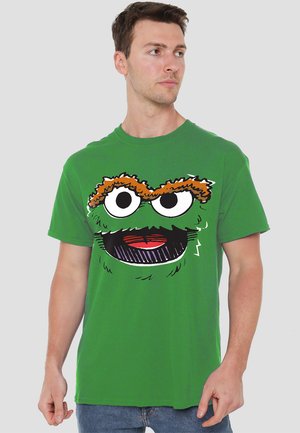 SESAME STREET OSCAR THE GROUCH RETRO SKETCH FACE - Print T-shirt - dark green