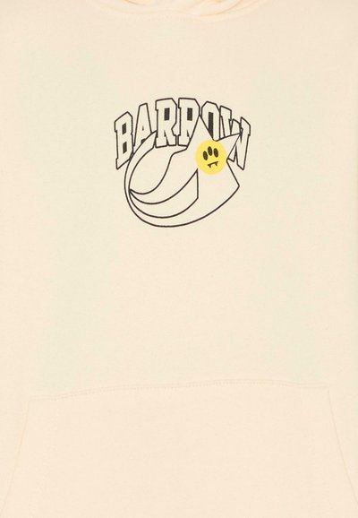 Felpa con cappuccio color crema con un design grafico di una stella e una faccina sorridente, con la parola "BARBOWN" stampata sopra in caratteri neri e grassetto.