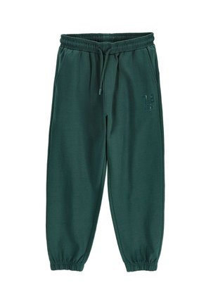 Dark green jogger pants with elastic waistband, drawstring, side pockets, elastic cuffs, and subtle "78" text on the upper left leg.
