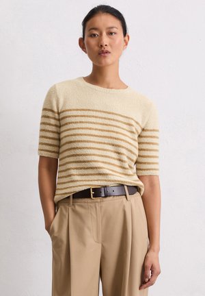 GESTREIFTER KURZARM-PULLOVER AUS BOUCLÉ - T-shirt print - deep night blue   striped