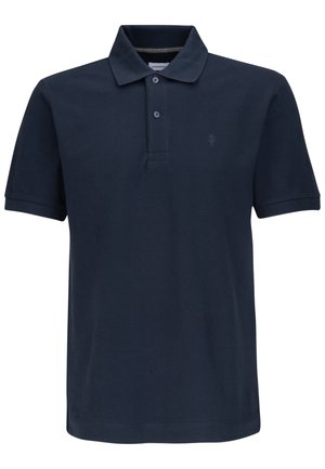 Marineblaue Poloshirt aus Baumwolle. Verfügt über eine Dreiknopf-Patte, kurze Ärmel und ein dezentes Logo, das auf der Brust gestickt ist.