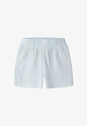 Shorts en tissu texturé bleu clair avec taille élastique et coupe décontractée, adaptés à un usage quotidien.