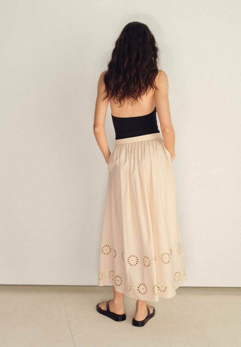 Mango WITH EMBROIDERED HEM - Maxi skirt - beige - Zalando