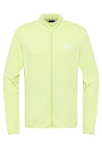 Leichte, langärmelige Jacke in leuchtendem Limettengrün, mit durchgehendem Reißverschluss, Stehkragen und subtiler Markenlogo auf der Brust.