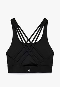 Sort sports-bh med en krydsdesign på ryggen. Fremstillet af strækbart stof, med en bred bånd og små logo detaljer forneden.