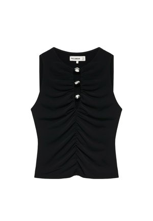 PULL&BEAR, CUT-OUT WITH APPLIQUES AND GATHERING - TOP - Blouse - black