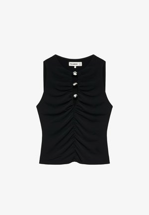 PULL&BEAR, CUT-OUT WITH APPLIQUES AND GATHERING - TOP - Blouse - black