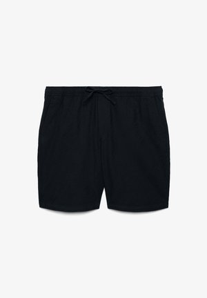 Schwarze Freizeitshorts mit elastischem Bund und Kordelzug, mit Seitentaschen und lockerer Passform.