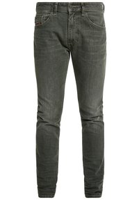 Mörkgröna jeans i denim med rak passform, utrustade med fem fickor, diskret sömnad och en märkesetikett bak.