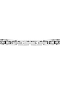 Bracciale in acciaio inox con maglie rettangolari con finiture lucide e spazzolate, contrassegnato dal marchio "Morellato" su una maglia.