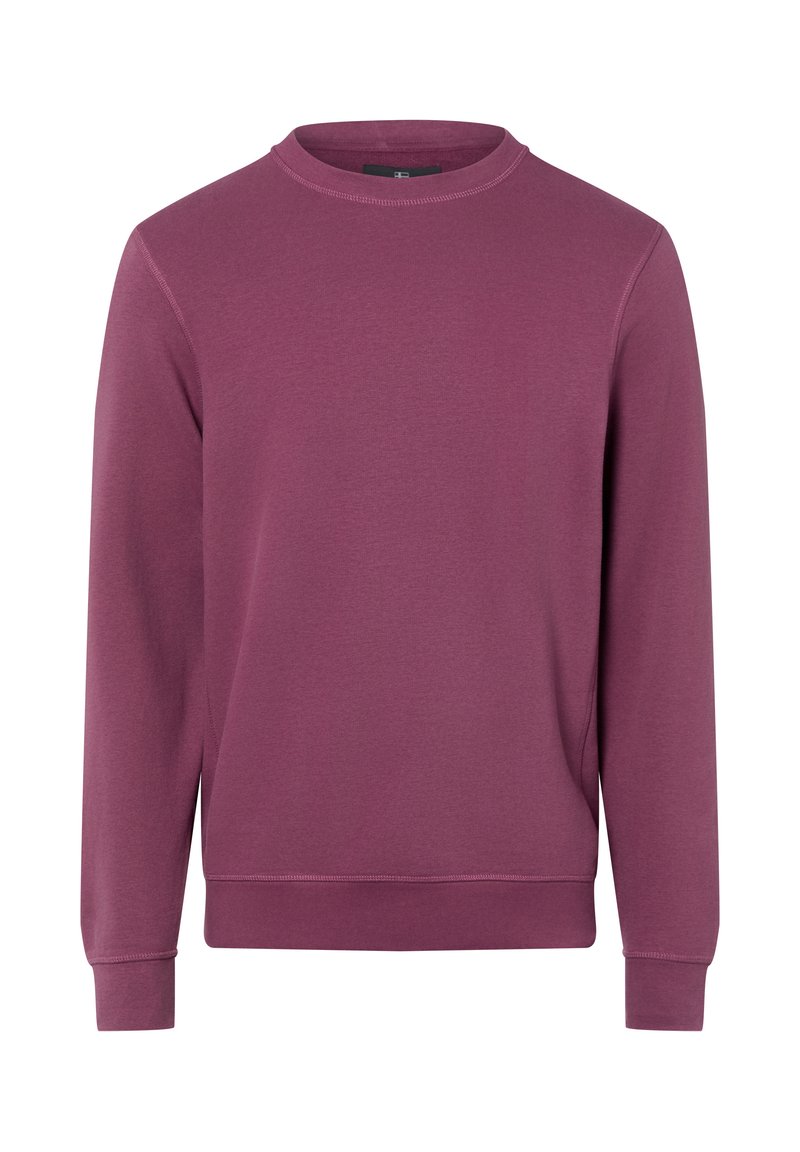 Lila Sweatshirt aus einer weichen Baumwollmischung, mit Rundhalsausschnitt, langen Ärmeln sowie gerippten Bündchen an Ärmeln und Saum. Ohne Muster oder Verzierungen.