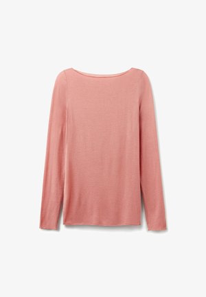 Langermige top van zacht, lichtgewicht stof. Beschikt over een ronde halslijn en een rechte snit. De kleur is lichtroze met een gladde textuur.