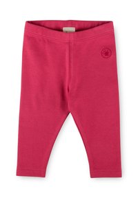 Leggings in cotone rosa con una texture morbida, dotati di una fascia elastica in vita e un piccolo logo ricamato sul davanti.