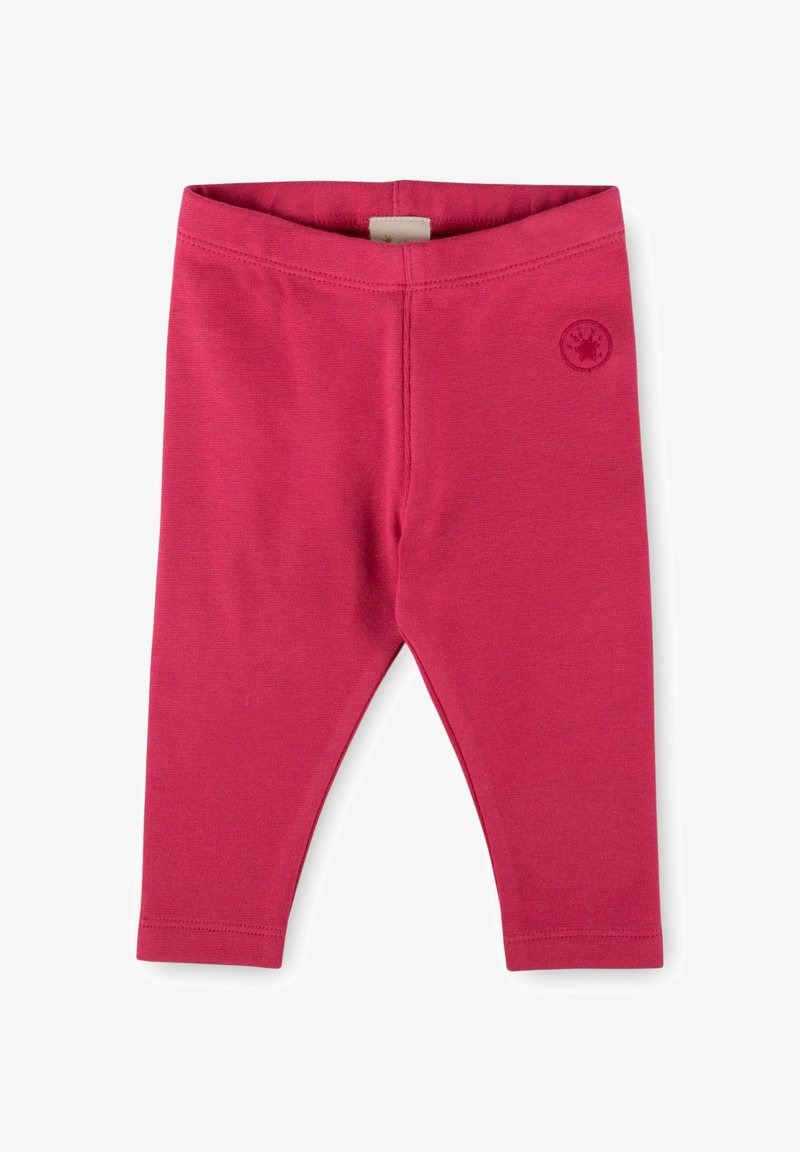 Leggings in cotone rosa con una texture morbida, dotati di una fascia elastica in vita e un piccolo logo ricamato sul davanti.