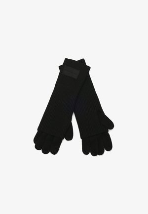 Μαύρα ριγέ γάντια με υφή, που διαθέτουν ραμμένο λογότυπο στο μανίκι και ξεχωριστές θύρες δακτύλων για μεγαλύτερη ευχέρεια.