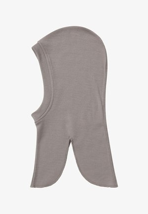 Pelēks kokvilnas balaklava ar noapaļotu augšdaļu, atvērtu seju un garāku kaklu. Mīksta tekstūra un šūtas malas izturībai.