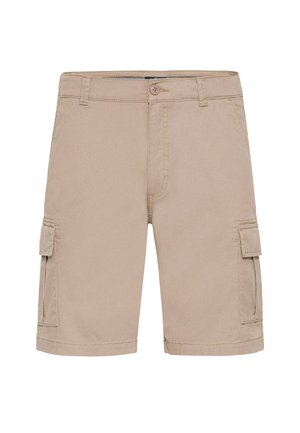 Beige cargo shorts lavet af slidstærkt stof, med to sidelommer og en lynlåsgylp med knaplukning. Enkel design med lige pasform.