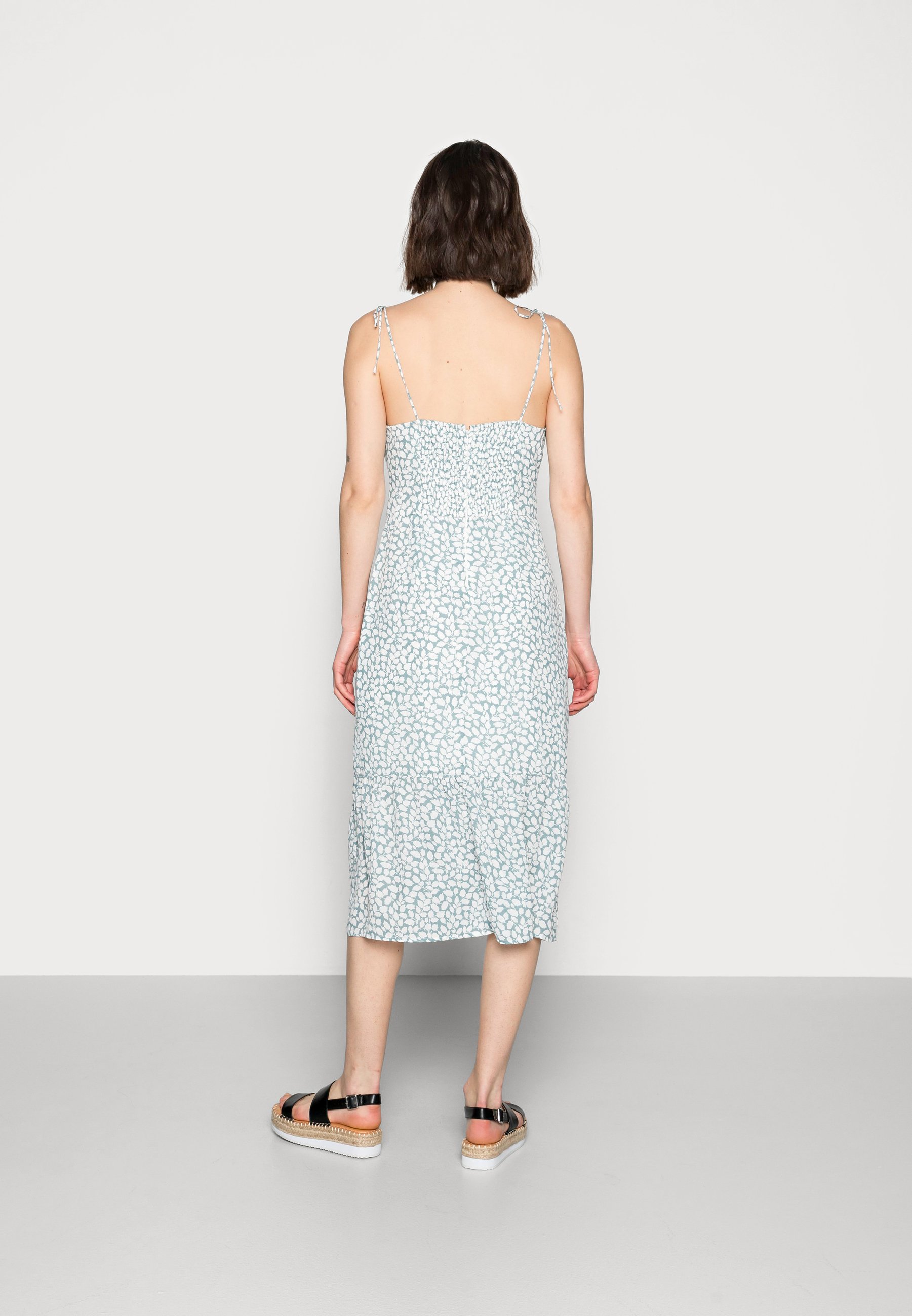 smocked bodice midi dress