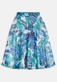 Gonna plissettata floreale in tessuto trasparente con motivi di foglie tropicali blu e verdi e vita elasticizzata.