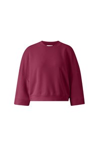 Felpa bordeaux con scollo rotondo, spalle scese e maniche lunghe. Tessuto liscio e vestibilità corta, caratterizzata da un design minimalista.