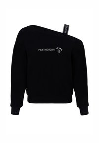 Czarny, bezramieniowy sweatshirt wykonany z mieszanki bawełny, z ribbowymi mankietami i dołem, z logo "PANTHERROAR" oraz detalem z tkaniny.