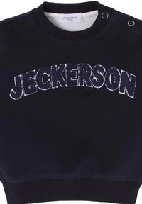 Felpa navy con collo e polsini a costine. Presenta il testo "JECKERSON" ricamato in grassetto e con texture sulla parte anteriore.