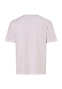 T-Shirt mit kurzen Ärmeln und Rundhalsausschnitt aus hellgrauer Baumwolle. Glatte Textur, lockere Passform und ein einfaches Design ohne sichtbare Logos oder Muster.