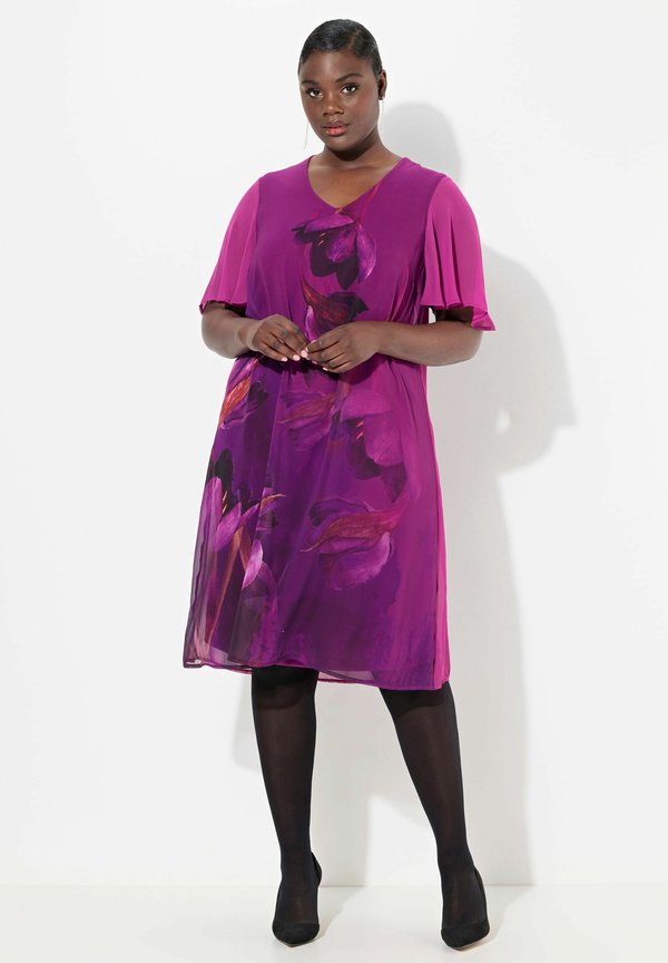 BLÜTEN A-LINIE V-AUSSCHNITT CUP-HALBARM - Freizeitkleid - aubergine