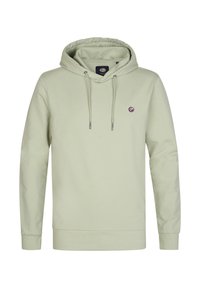 Lichtgroene hoodie van katoen, met een capuchon met trekkoord, lange mouwen, geribbelde manchetten en een klein logo op de borst.