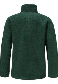 Grüne, strukturierte Fleecejacke mit hohem Kragen, langen Ärmeln und lockerer Passform. Sie hat eine einheitliche Farbe und keine sichtbaren Beschläge.