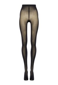 Tights neri opachi con un pannello trasparente dorato, dotati di una vita alta e una texture liscia. Il design copre l'intera lunghezza della gamba.