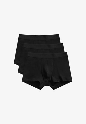 Tre boxer neri da uomo impilati con un design semplice e elastici in vita.