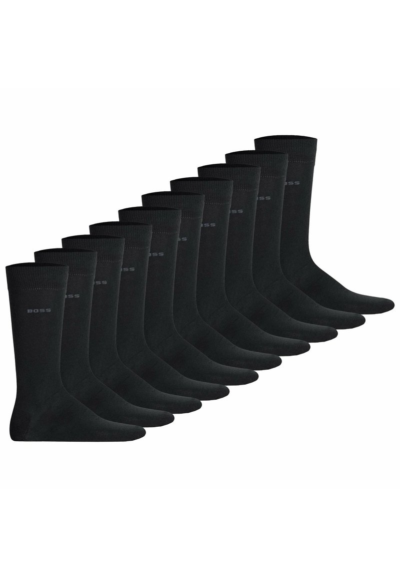 Schwarze Baumwollsocken im 12er-Pack, mit einem gerippten Bündchen und einem kleinen Logo an der Seite, glatter Textur und knöchellanger Gestaltung.