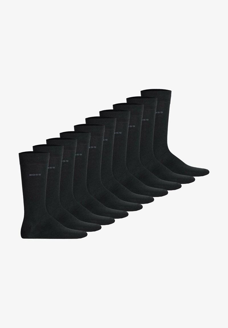 Schwarze Baumwollsocken im 12er-Pack, mit einem gerippten Bündchen und einem kleinen Logo an der Seite, glatter Textur und knöchellanger Gestaltung.