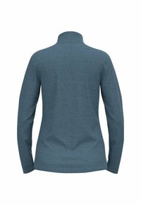 Langarmhemd in einem gedämpften Blauton, mit hohem Kragen und strukturierter, dezent gestreifter Stoffqualität. Glatte, taillierte Passform.