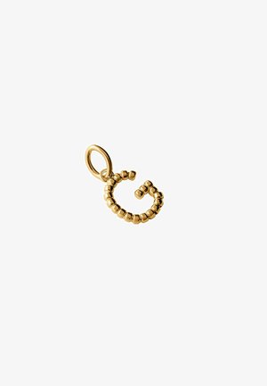 Colgante de oro con forma de espiral perlada y un pequeño lazo para sujetarlo a una cadena o pulsera.