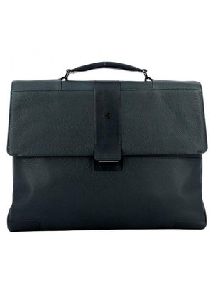 Borsa a tracolla in pelle di colore blu scuro con finitura testurizzata, dotata di manico superiore, chiusura a pattina e un sottile dettaglio del logo.
