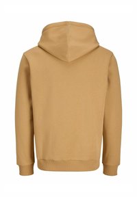 Hoody in zandbeige. Zacht, duurzaam materiaal met ribgebreide boorden en onderzoom. Voorzien van een centrale capuchon en een eenvoudig, strak design.
