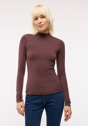 Terranova, T-SHIRT CON COLLO LUPETTO TINTA UNITA - Maglietta a manica lunga - marrone scuro