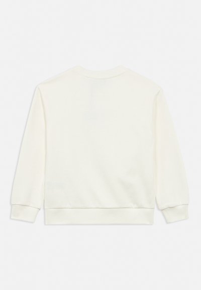 Λευκό φούτερ με μακριά μανίκια και στρογγυλή λαιμόκοψη, με ριμπ μανσέτες και τελείωμα, εμφανιζόμενο από πίσω σε απλό ανοικτό φόντο.