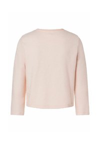 Helles, strukturiertes Langarmoberteil in Rosa mit rundem Ausschnitt und geradem Saum. Schlichtes Design ohne sichtbare Verschlüsse oder Muster.