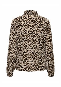 Lange mouw blouse met luipaardprint in beige en zwart, voorzien van een kraag, een losse pasvorm en een zachte textuur. Ideaal voor casual kleding.