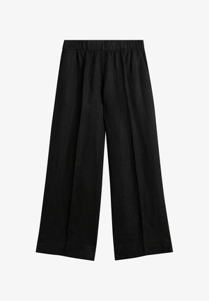 Pantalon ample noir avec taille élastique, ourlet droit, sans poches ni ornements visibles.